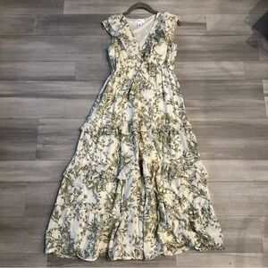 Japna Green and Cream Floral Maxi Dress